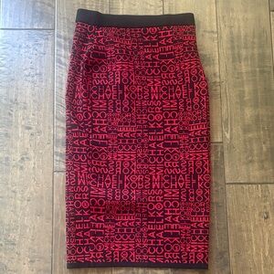 Michael Kors Black Pencil Skirt with Red Logo Pattern
